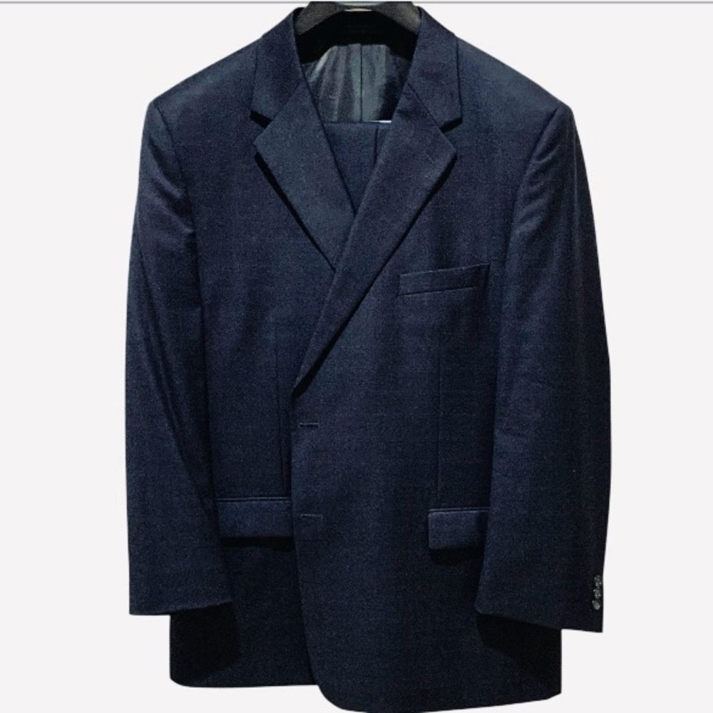 Petrocelli Suit Classic Wool Silk Rich Dark Navy Window Pane 2 Button Suit 52L